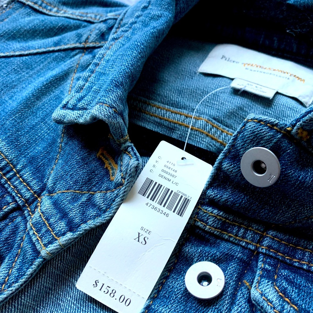 Cute jean jacket with wool sleeves, brand new